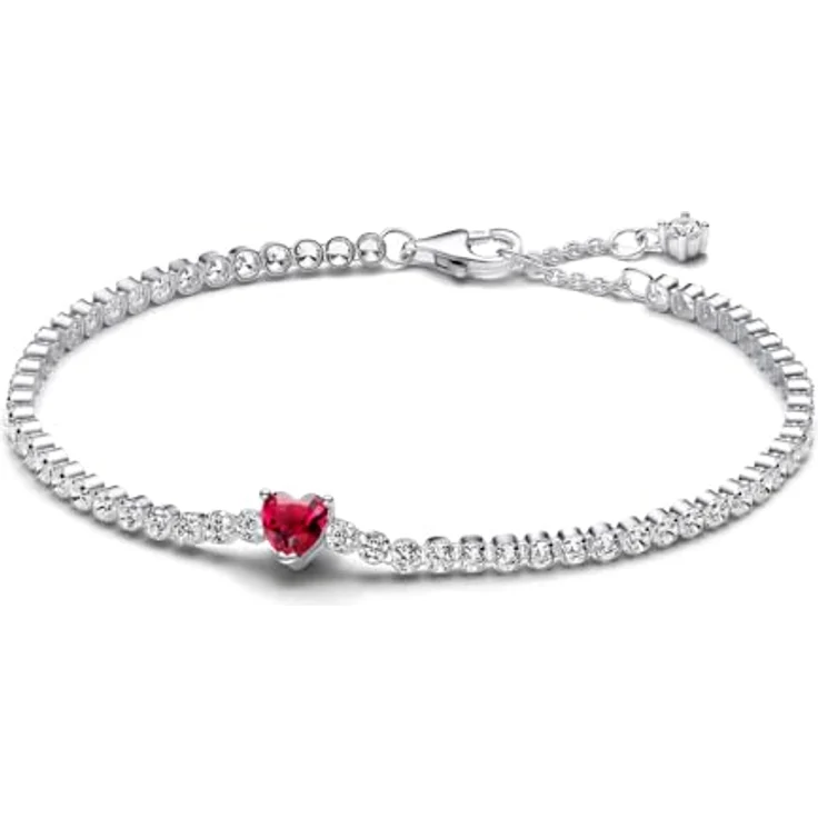 PANDORA Timeless Rotes Funkelndes Herz Tennisarmband aus Sterling-Silber mit rotem künstlichen Kristall, 20cm, Timeless Kollektion – Bild 3