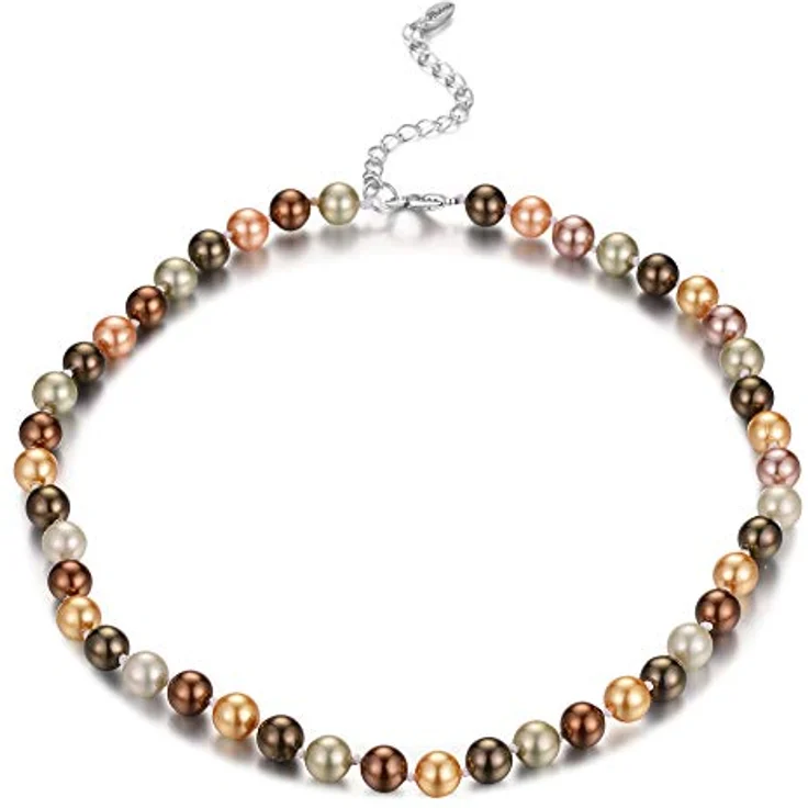 Bulinlin Damen Muschel Perlenkette, Boho Statement Choker Halskette, 8mm Brown, perfekte Geschenkidee – Bild 1