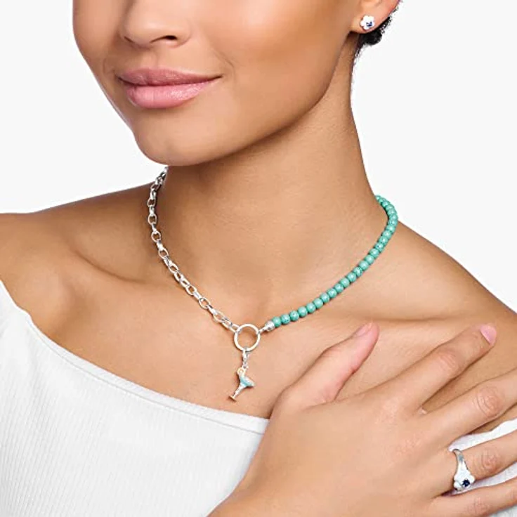 THOMAS SABO Kette mit blauen Perlen, 925 Sterling Silber, Karabinerverschluss, Damen-Halskette KE2188-404-17-L45V – Bild 2