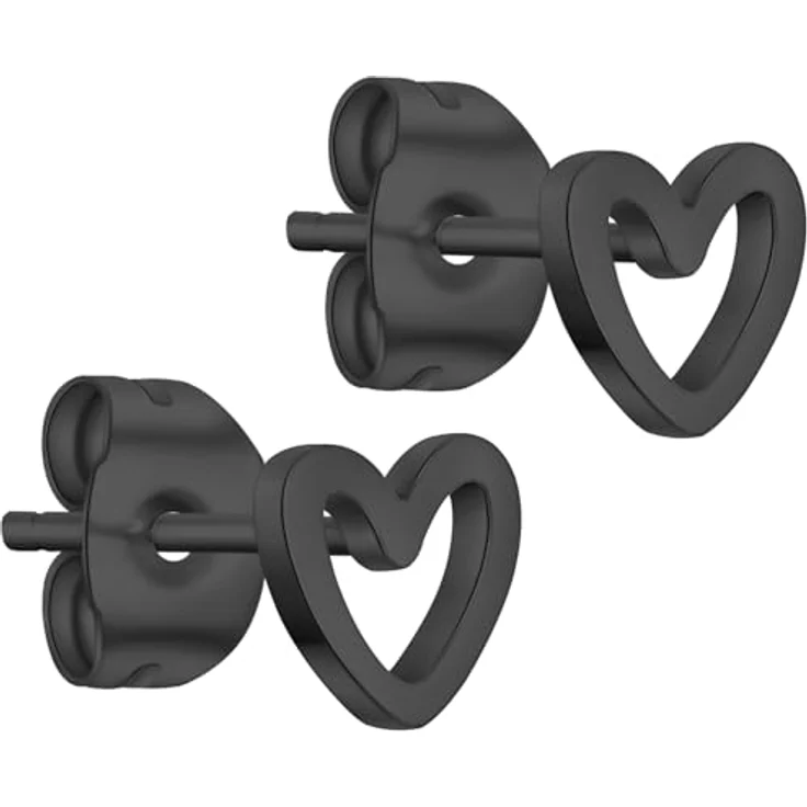 day.berlin Kleine Herz Ohrstecker, Schwarz, 6mm, Damen Ohrringe aus 316L Edelstahl, nickelfrei und wasserfest – Bild 1