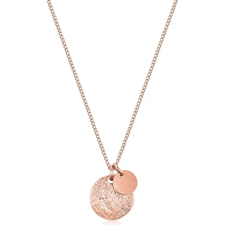 day.berlin Damen Halskette Rosegold 18k vergoldet, 45+5cm Panzerkette mit Plättchen und Coin Anhänger, 316L Edelstahl, nickelfrei & wasserfest