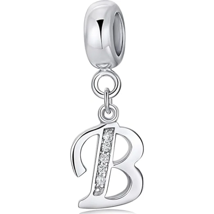XWN Buchstabe Charm Anhänger, Alphabet A-Z aus 925 Sterling Silber mit Zirkon, kompatibel mit Pandora Armbändern und Halsketten für Damen – Bild 1