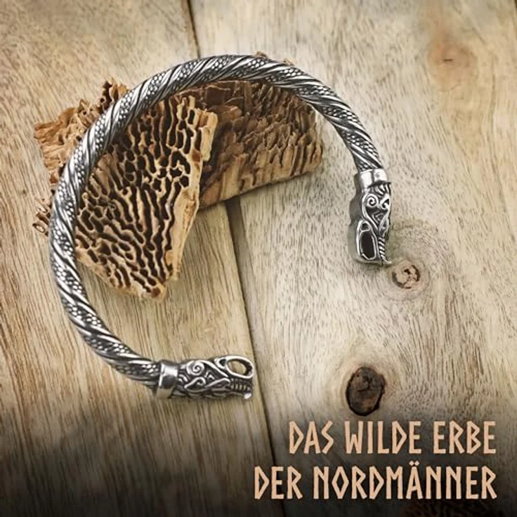 VIKING CRAFT Fenrir Armband Herren, Edelstahl Armreif in Silber-Schwarz, Hochwertiger Wikinger Schmuck für LARP und Geschenke – Bild 4