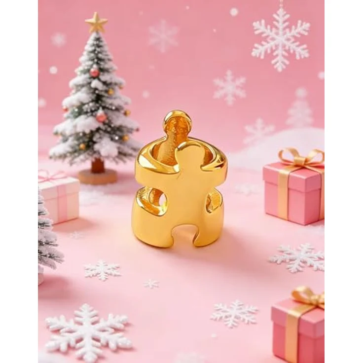 WEIMU Golden Charms 925 Sterling Silber Charm für Armband & Halskette, Puzzle-Design, hypoallergen und nickel- sowie bleifrei – Bild 3