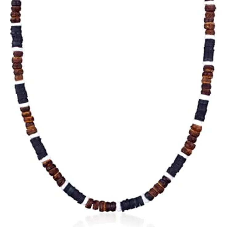Kuzzoi Buddha Herren Halskette aus Heishi und Kokosnuss Holz Perlen (5-6 mm), 925 Sterling Silber Bead, 42 cm Surferkette für Männer
