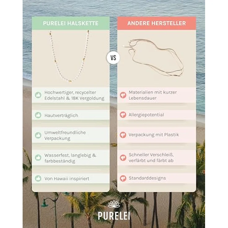 Purelei Finesse Kette Damen, Wasserfeste Halskette aus Edelstahl, 40-45 cm verstellbar, Gold – Bild 4