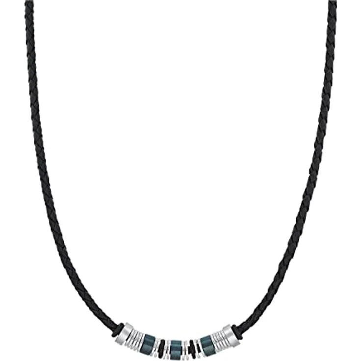 s.Oliver Bicolor Halsband für Herren, Edelstahl und Leder, 45+5 cm, in Schmuck Geschenkbox, 2031474