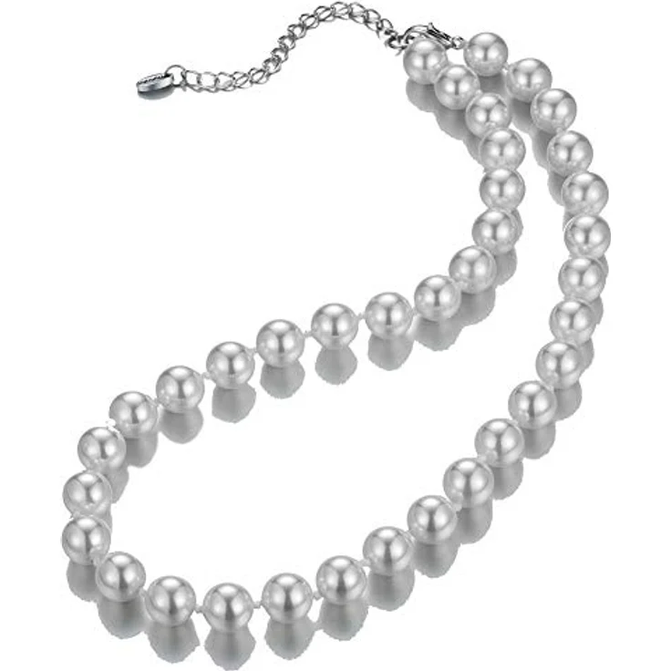 Bulinlin Damen Muschel Perlenkette Boho Choker Halskette mit Silber und 10mm weißen Perlen – Bild 3