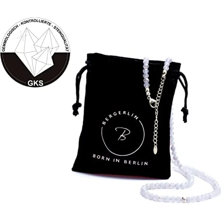 BERGERLIN Chalcedon Halskette, echte Chalcedon Perlenkette in Weiß mit 925 Sterling Silber Verschluss, Größe M-L (50-55 cm) – Bild 3
