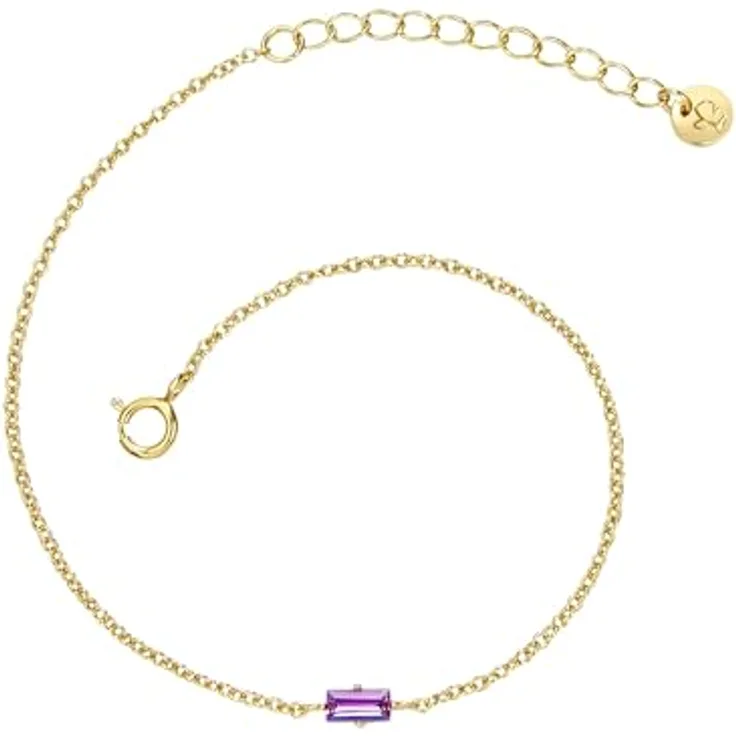 GLANZSTÜCKE MÜNCHEN Damen Armband 925/- Sterling Silber gelbvergoldet mit 14 Karat Zirkonia in lila, verstellbar 17 cm + 3 cm