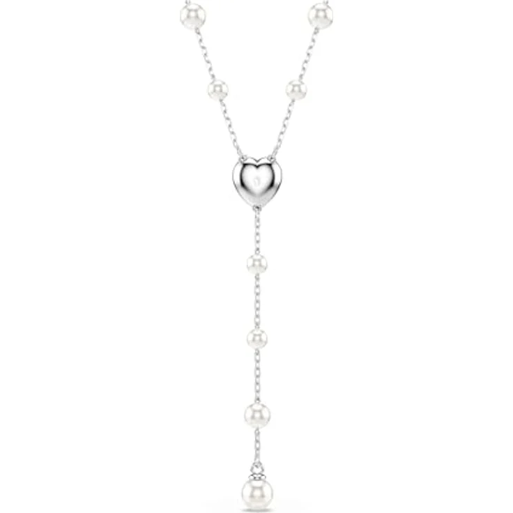 Swarovski Ariana Grande x Y-Halskette, Rhodinierte Damenhalskette mit Kristallperlen und Herz-Motiv in Klarem Pavé, Länge: 38-48 cm, Motivgröße: 1 x 1 cm – Bild 4