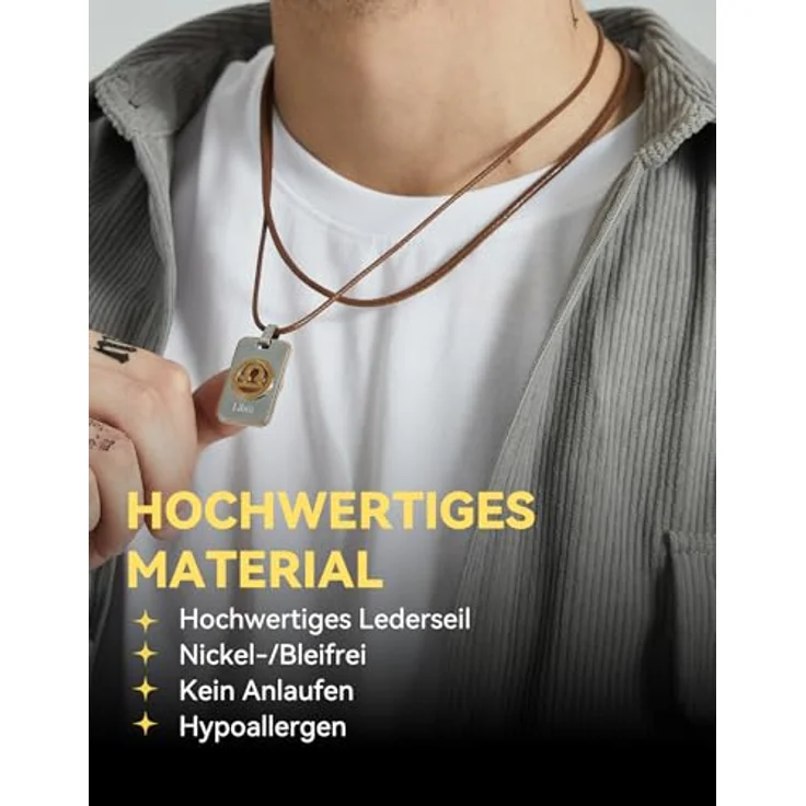 ChainsHouse Kunstleder Halskette 3mm, geflochtene Herren Lederkette in Braun mit Druckknopf-Verschluss, 71cm Länge – Bild 2