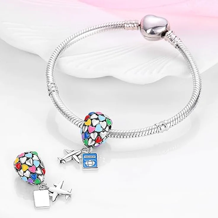 LNQOBU Silber 925 Charms Anhänger für Armbänder, kompatibel mit Pandora, inkl. Spacer Bead, 4,5-5 mm Lochgröße – Bild 2