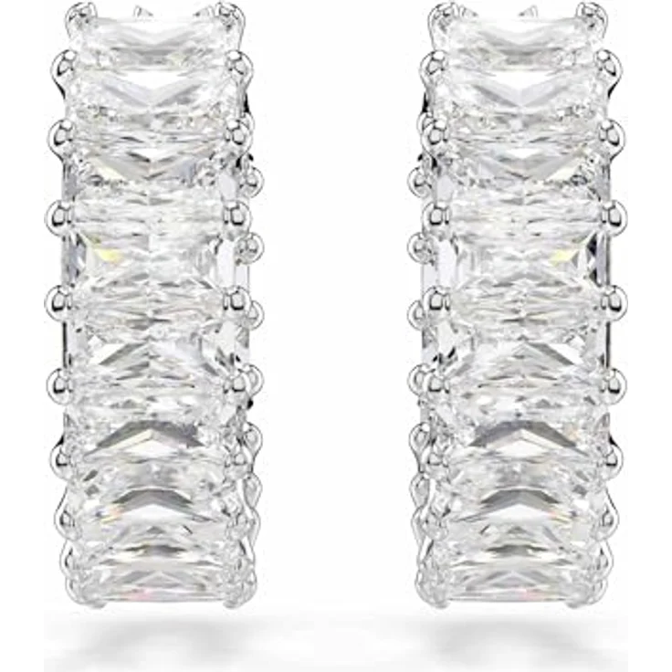 Swarovski Matrix Kreolen, Rhodinierte Ohrringe mit weißen Swarovski Zirkonia im Baguette-Schliff, 2 x 0.5 cm – Bild 2