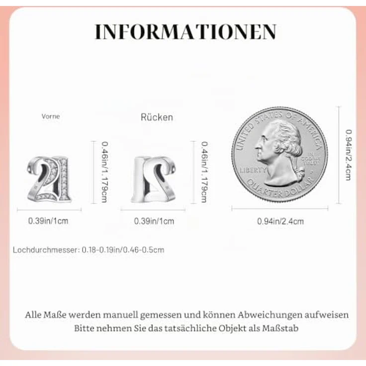 Amuefer Number 21 Charms, 925 Sterling Silber Anhänger mit 5A Zirkonia für Armbänder und Halsketten, ideales Geschenk für Frauen – Bild 2