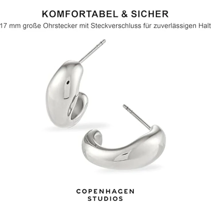 COPENHAGEN STUDIOS Organics Studs, Damen-Ohrstecker aus poliertem Edelstahl, Silber, wasserfest & hautfreundlich, 17 mm – Bild 4