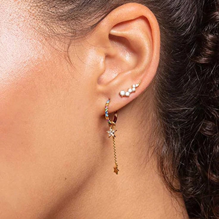 Thomas Sabo Ear Climber Ohrringe, vergoldetes Silber mit weißen Steinen, H2157-414-14 – Bild 2