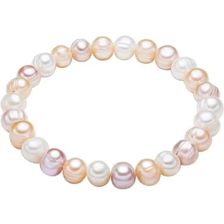 Valero Pearls Damen-Armband, elastisches Perlenarmband mit 8 mm barocken Süßwasser-Zuchtperlen in Weiß/Apricot/Flieder, Hochwertiger Schmuck in Geschenkbox