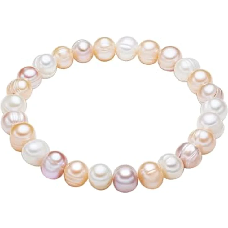 Valero Pearls Damen-Armband, elastisches Perlenarmband mit 8 mm barocken Süßwasser-Zuchtperlen in Weiß/Apricot/Flieder, Hochwertiger Schmuck in Geschenkbox – Bild 1