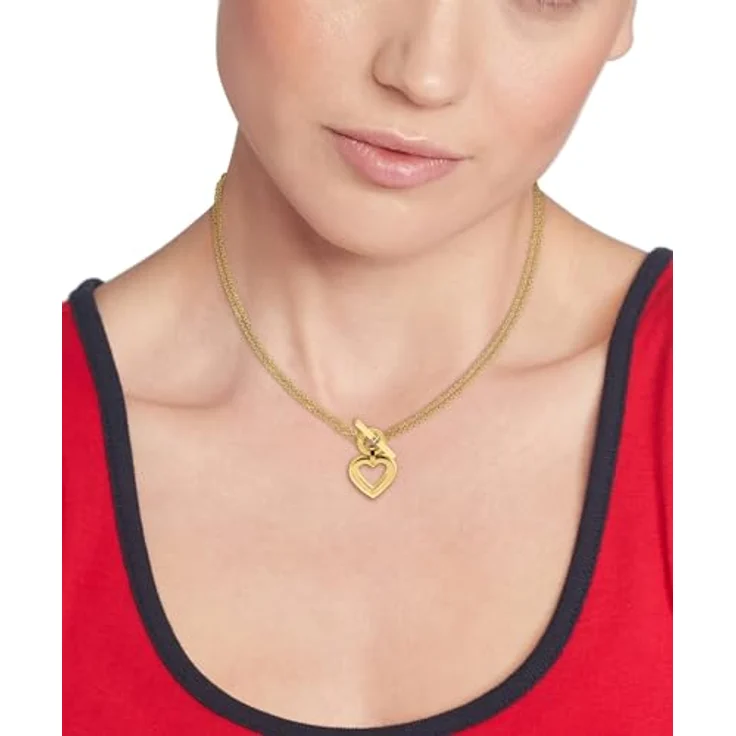 Tommy Hilfiger Jewelry Doppelte Ketten-Halskette für Damen, Gelbgold mit Herz-Anhänger, verstellbare Länge von 43-86 cm, hochwertiger Edelstahl – Bild 3