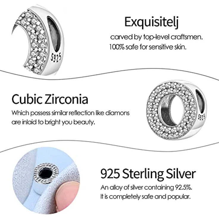 Pandach Damen Charm Anhänger Buchstabe O, 925 Sterling Silber Charms Beads, kompatibel mit europäischen Armbändern und Halsketten für Frauen und Mädchen – Bild 5