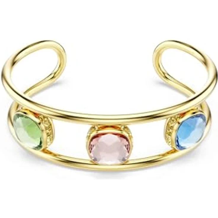 Swarovski Chroma Armreif, Vergoldeter Damenarmreif mit Wendbaren Grünen, Blauen und Pinken ReCreated Crystals, Größe: 16.4 x 1.8 cm – Bild 1