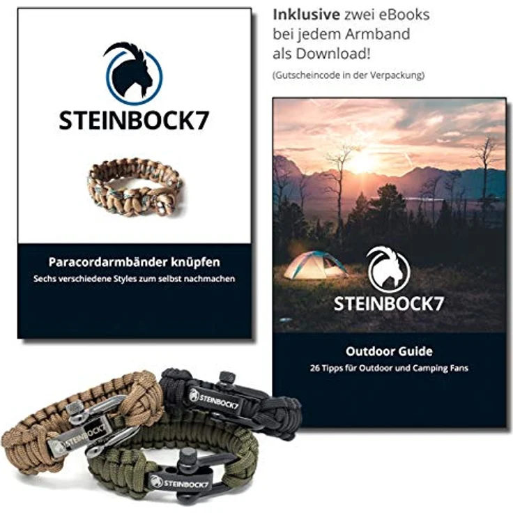 Steinbock7 Herren Armband Paracord – Geflochtenes Survival Armband mit Edelstahlverschluss, Verstellbares Outdoor Schmuck Accessoire für Trekking Expedition, weiss – Bild 2