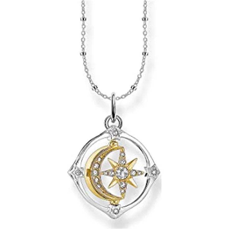Thomas Sabo Damen Halskette mit Mond und Stern Anhänger, 925er Sterlingsilber, 750er Gelbgold Vergoldung, Zirkonia, Länge: 38cm - 42cm, SCKE150285