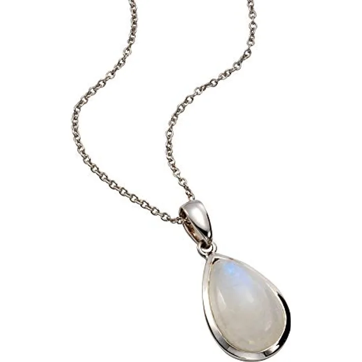 Jamelli Damen Anhänger mit Kette 925/- Sterling Silber, weißer Mondstein 7,34 ct, rhodiniert, flexibel 45/42 cm