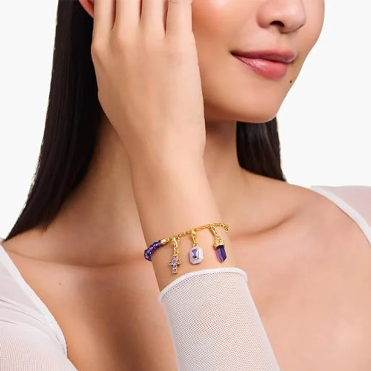 THOMAS SABO Charm-Anhänger Hexagon, vergoldet aus 925 Sterlingsilber mit imitiertem Amethyst, 750 Gelbgold Vergoldung – Bild 3