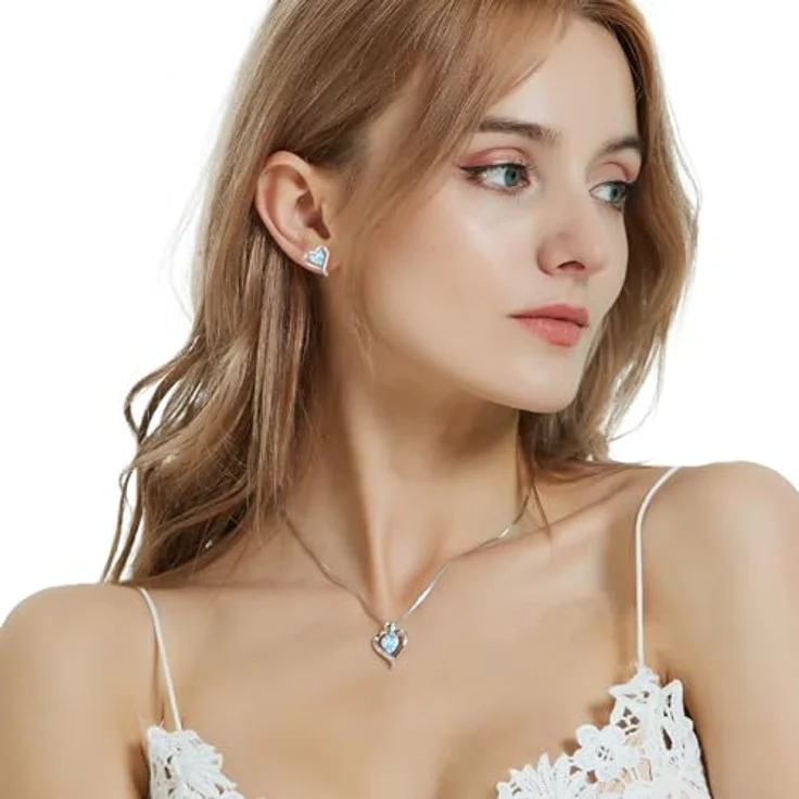 LAVUMO Herz Ohrstecker Ohrringe aus 925 Silber mit 5A Zirkonia in Weißgold, Geschenke für Frauen zu besonderen Anlässen – Bild 4