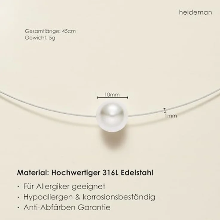 Heideman Halskette Damen, elegante Perlenkette mit weißer Süßwasserperle, hochwertiger Edelstahl, silber-gold-roségold farbend, hypoallergen und nickelfrei – Bild 5
