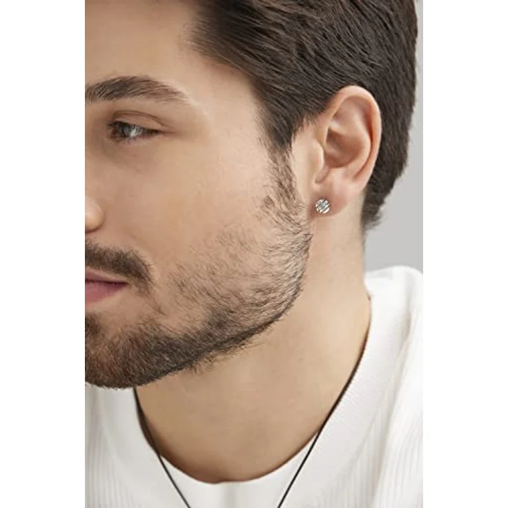 caÏ Herren Single Ohrstecker 925/- Sterling Silber, matt oxidiert, 0,7cm, ohne Stein, weiß – Bild 4