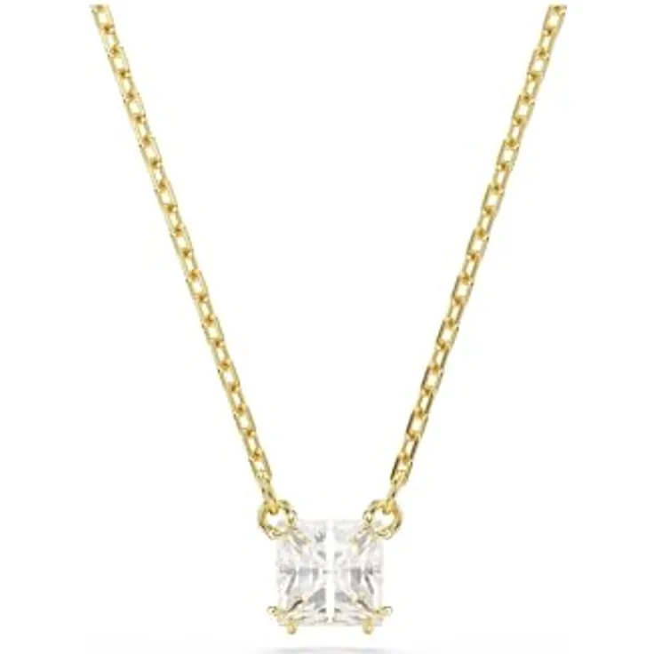 Swarovski Stilla Halskette, Weiße, Vergoldete Damenhalskette mit Quadrat-Cut Swarovski Zirconia und Karabinerverschluss