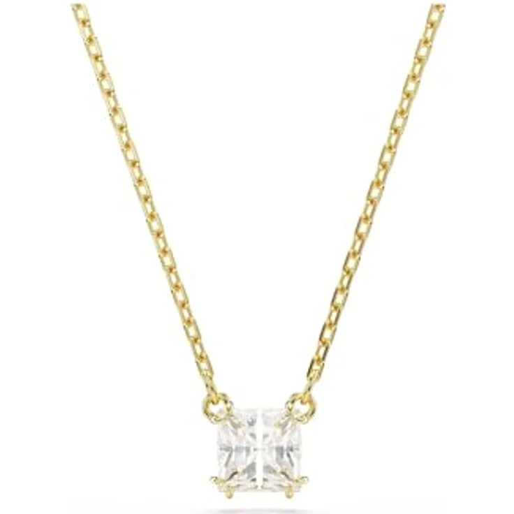 Swarovski Stilla Halskette, Weiße, Vergoldete Damenhalskette mit Quadrat-Cut Swarovski Zirconia und Karabinerverschluss – Bild 1