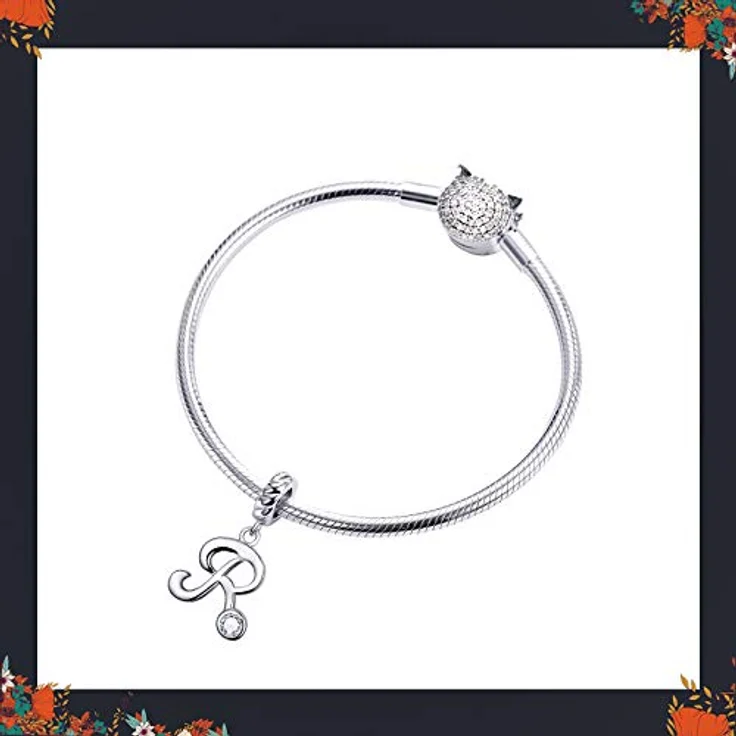 LaMenars Buchstabenanhänger A-Z, Charm aus 925er Sterlingsilber mit kubischem Zirkonia, passend für Pandora & europäische Armbänder, für Damen – Bild 2