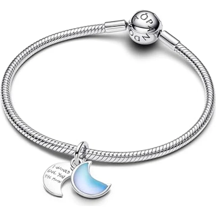 PANDORA Moments Mondsichel Doppelter Charm-Anhänger aus Sterling-Silber mit irisierendem Mondstein-Glas, kompatibel mit ME und Moments, 794272C01 – Bild 3