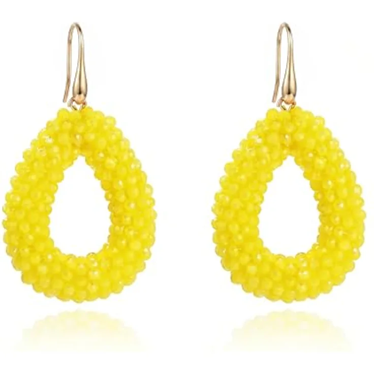 Elegance 11 designs Gelb Boho Hängeohrringe, Handgewebt mit tropfenförmigen Reisperlen, Hypoallergen und leicht, Eleganter Schmuck für Damen
