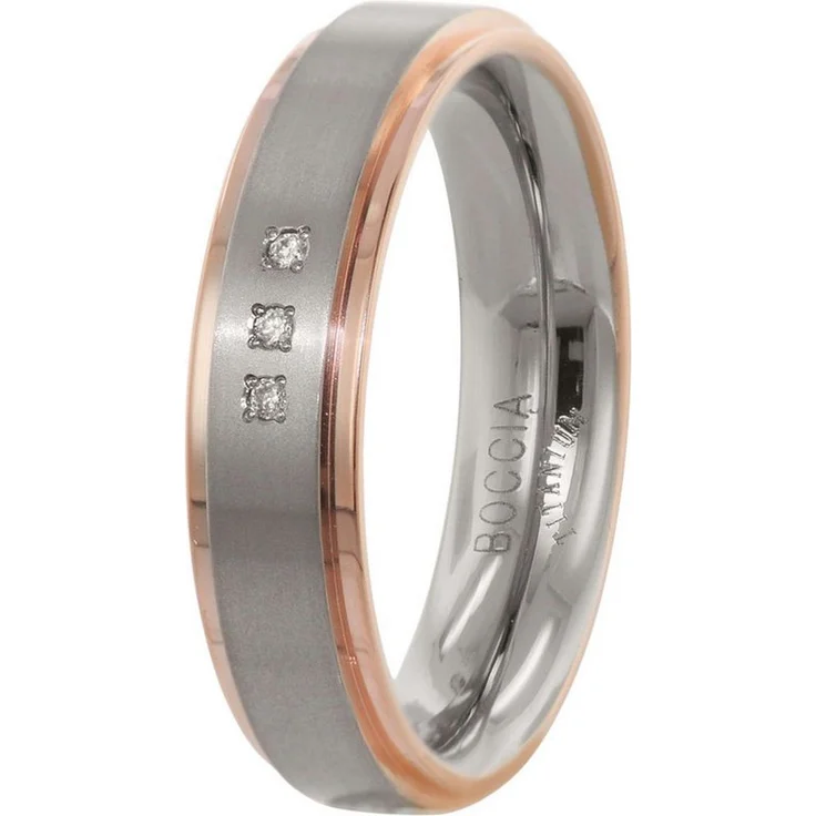 Boccia Fingerring 0134-02, Damenring aus Titan, bicolor, mit 3 weißen Diamanten, 0.015 ct