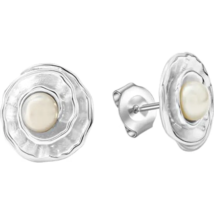 Celesta Damen Ohrringe 925 Silber, Ohrstecker mit 5,5mm Süßwasserzuchtperlen, hochglanzpoliert, ohne Silbergrau, 1cm