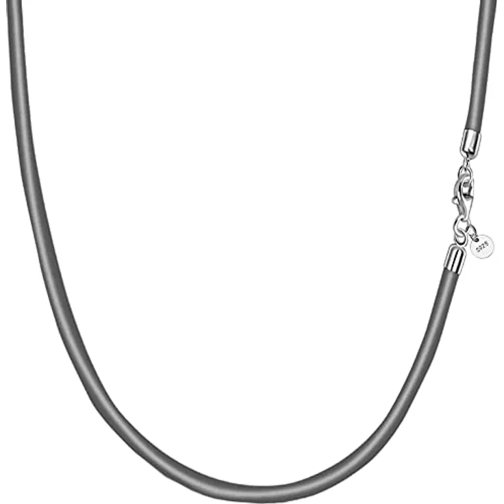 Viwind Echtleder Halskette, geflochtenes Lederband 2.5mm/3mm, 45-60cm mit 925 Sterling Silberverschluss, grau, unisex für DIY Anhänger, in Geschenkbox