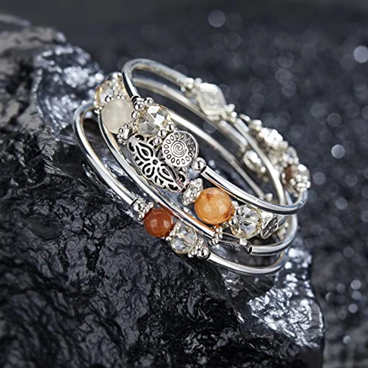 FULU AUTUMN Damen Boho Wickelarmband, mehrschichtiges Perlenarmband aus kristallglas in Braun, Schmuckgeschenk für Frauen zum Geburtstag und Muttertag – Bild 2