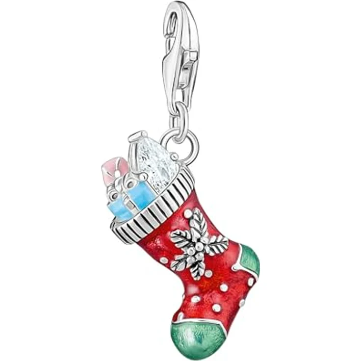 THOMAS SABO Charm-Einhänger Weihnachtssocken, recyceltes 925 Silber, handbemalt mit Zirkonia, 3-D-Design, bunt – Bild 1