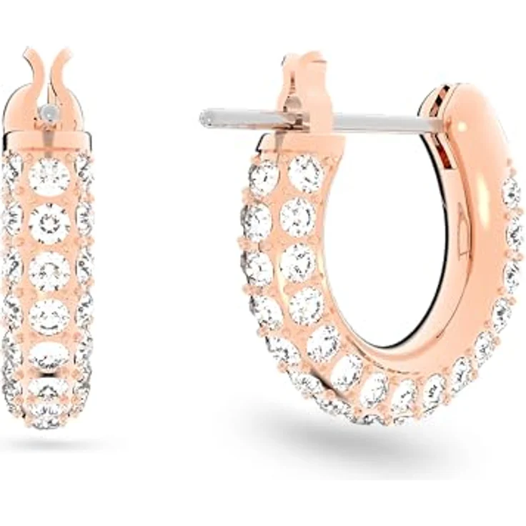 Swarovski Stone Ohrringe, Rosé Vergoldete Kreolen mit Kristallpavé, 1 cm – Bild 2