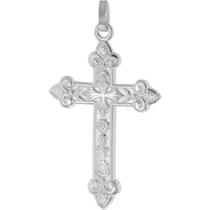 trendor Herren-Anhänger Orthodoxes Kreuz Silber 925, 35 mm mit rhodinierter Oberfläche und polierten Ornamenten, Made in Germany, maskulines Schmuckstück
