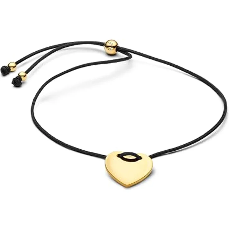 PANDORA Gravierbares Herz Armband mit schwarzer Kordel und Schiebeverschluss, 14K vergoldete Metalllegierung, Größe: 28cm, 564420C01-2