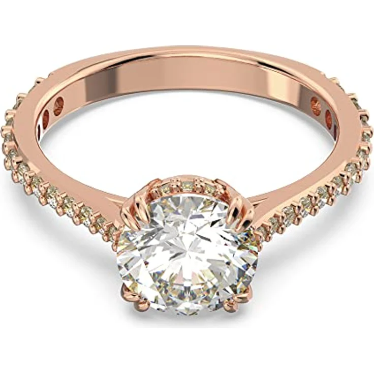 Swarovski Stilla Cocktailring, Rosé Vergoldeter Damenring mit Princess-Schliff und Pavé, strahlende Swarovski Kristalle – Bild 1