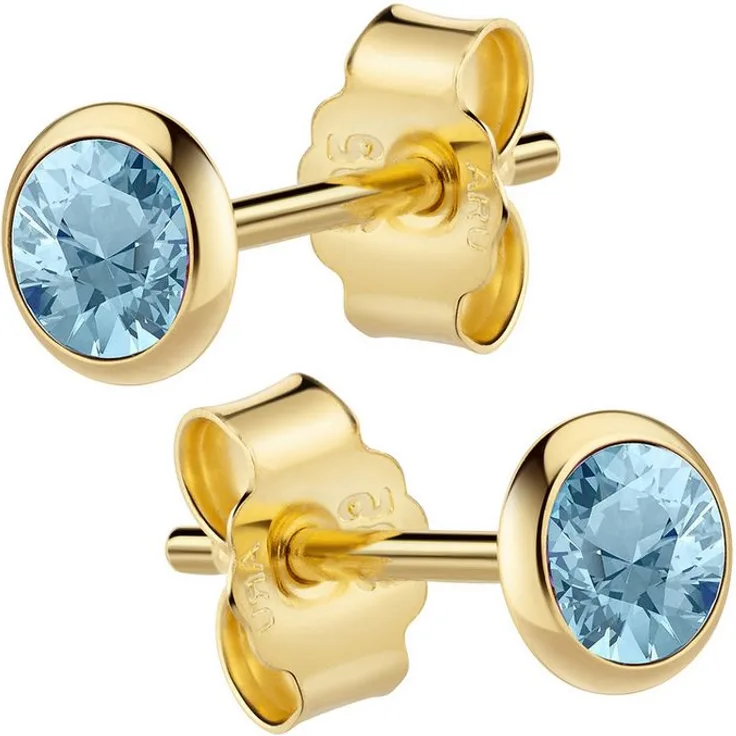 Vivance Ohrstecker 585/- Gelbgold mit 4mm Blautopas, Damen Schmuck in Gelb und Hellblau, glänzende Optik