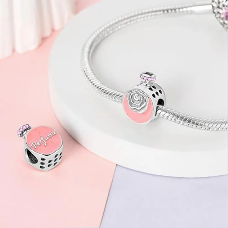 LNQOBU Silber 925 Charms Anhänger für Armbänder und Halsketten, kompatibel mit Pandora, inkl. Spacer Beads, Set mit 2 Anhängern und Geschenktasche – Bild 2