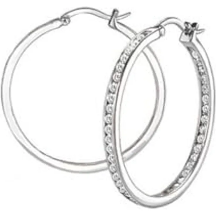 s.Oliver Creolen 925 Sterling Silber Ohrschmuck, mit synthetischen Zirkonia, 3,3 cm, Rhodium-beschichtet, in Schmuck Geschenk Box, 2026067